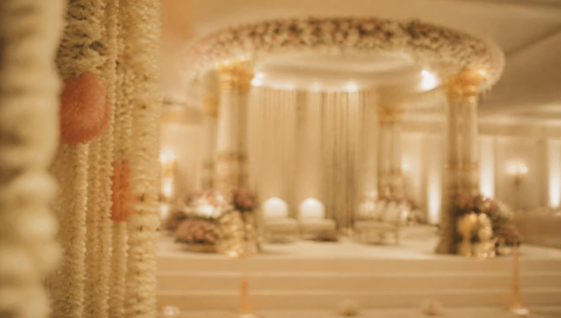 South Indian wedding mandap decor blurred background